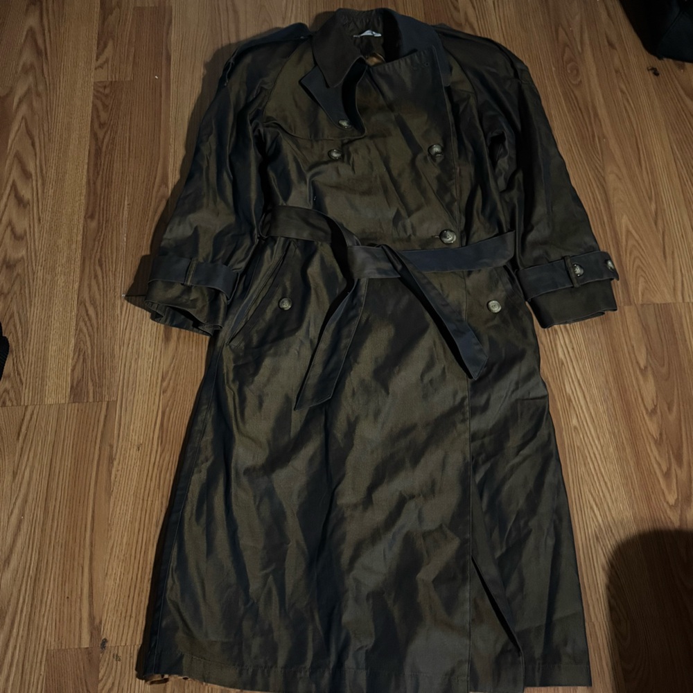 Vintage Evan Picone‎ Women Iridescent Brown Black Trench Coat Y2k Classic Grunge